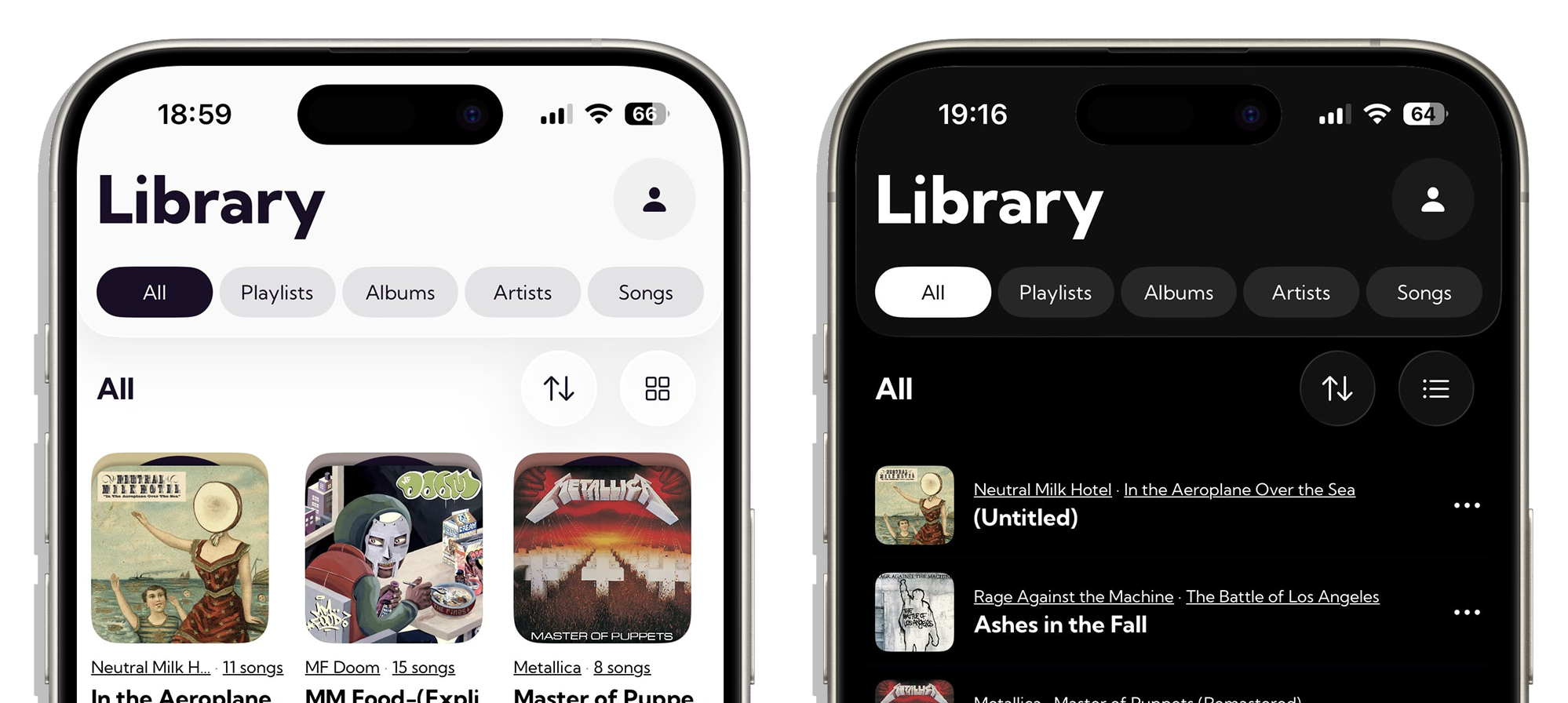 SET Music Player — light and dark mode